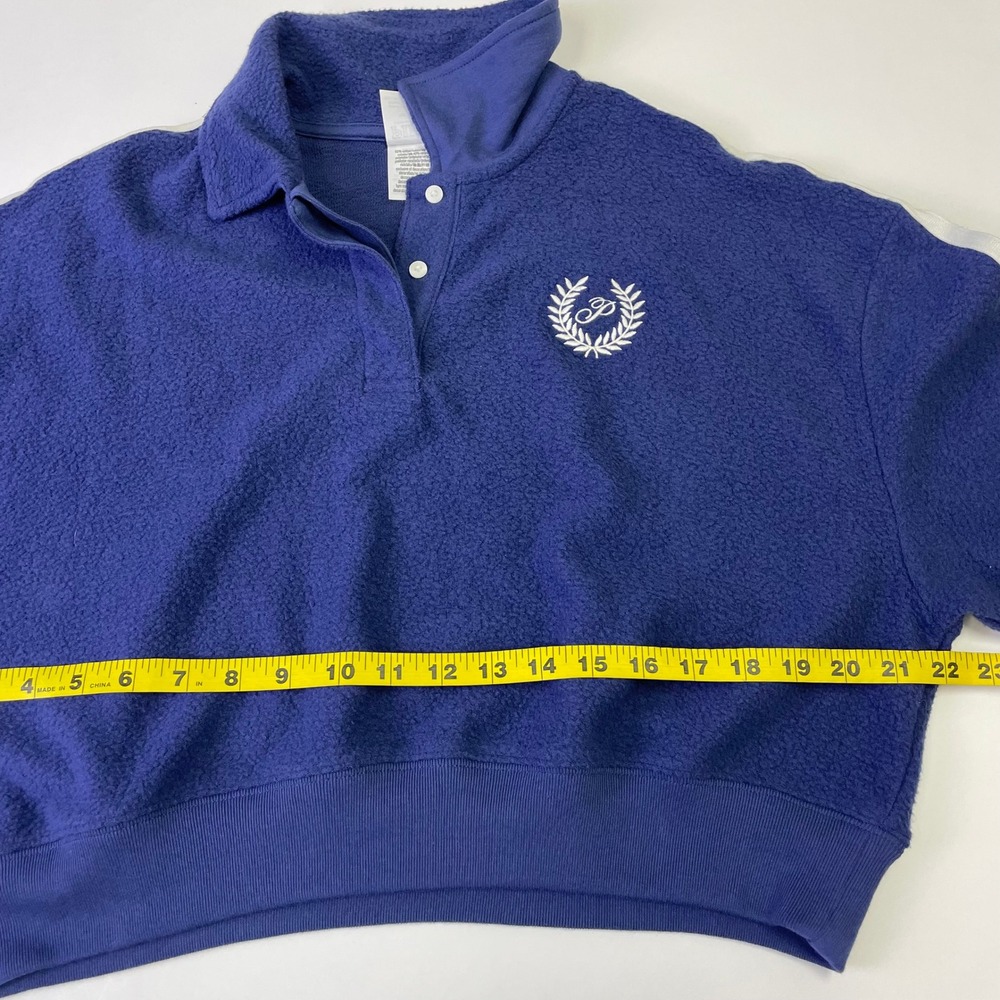 PINK Victorias Secret Navy Blue Cropped Fleece Polo Pullover Sweatshirt Medium - Picture 13 of 16